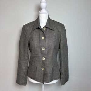 Lauren Ralph Lauren Houndstooth Blazer Linen Wool Jacket Black White Size 4
